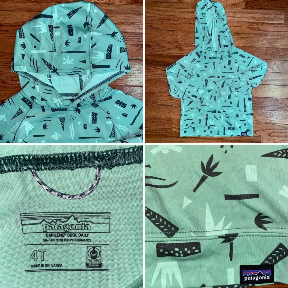 $48 Patagonia Baby Capilene Cool Daily Sun Shirt UPF 50 Hoody Green 4T EUC